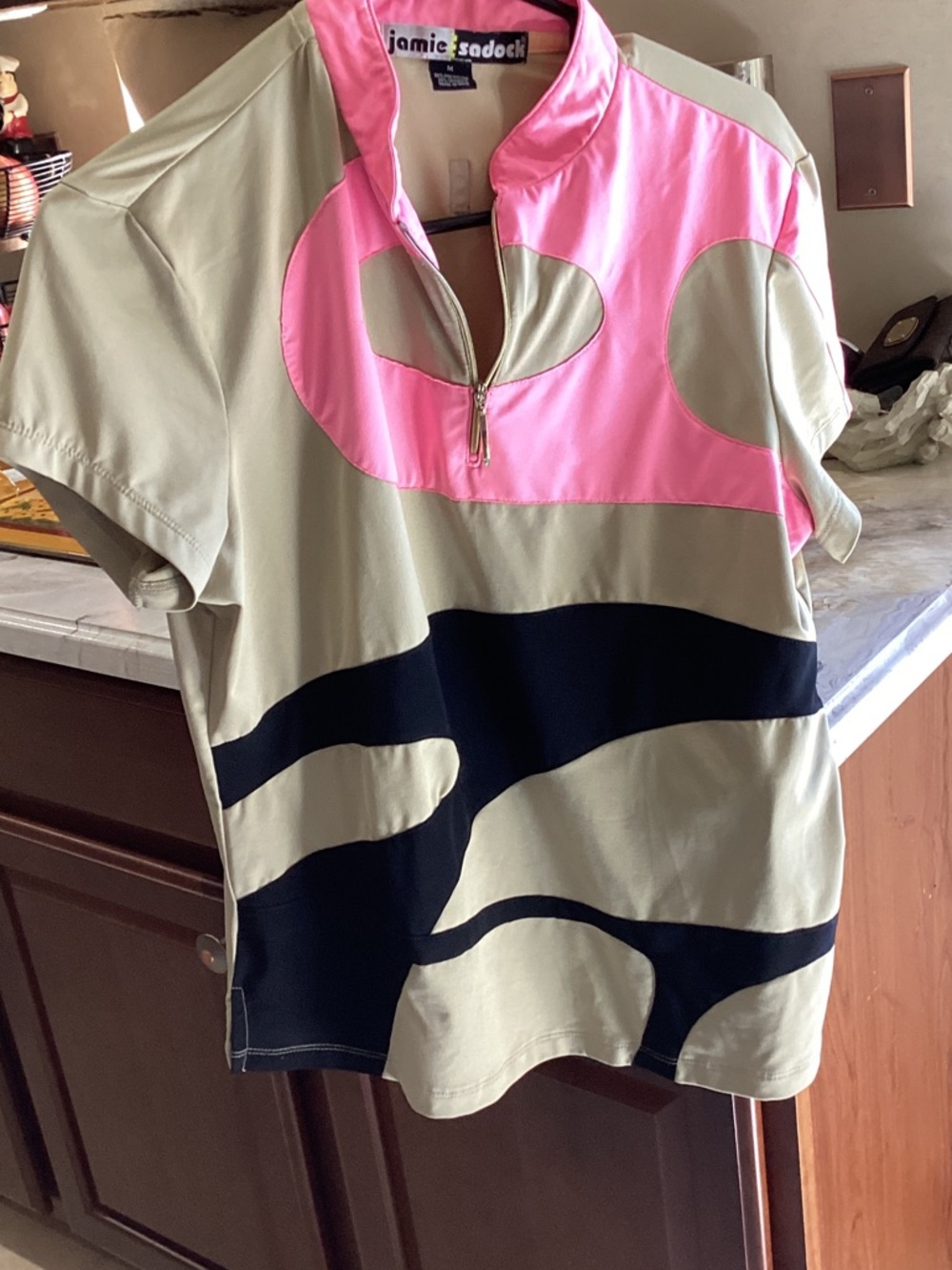 jamie sadock Beige Polo with Pink Yoke and Black Graphic
